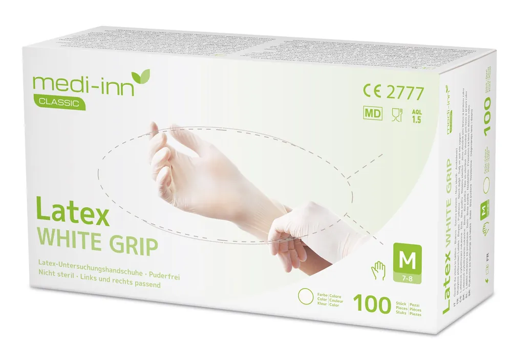 Super-Preis Medi-Inn Latexhandschuhe White Grip puderfrei Größe M