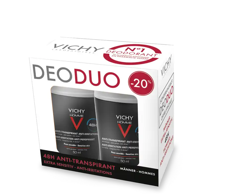 VICHY Homme Anti-Transpirante Deodorant 48h (2x50ml) Bestseller
