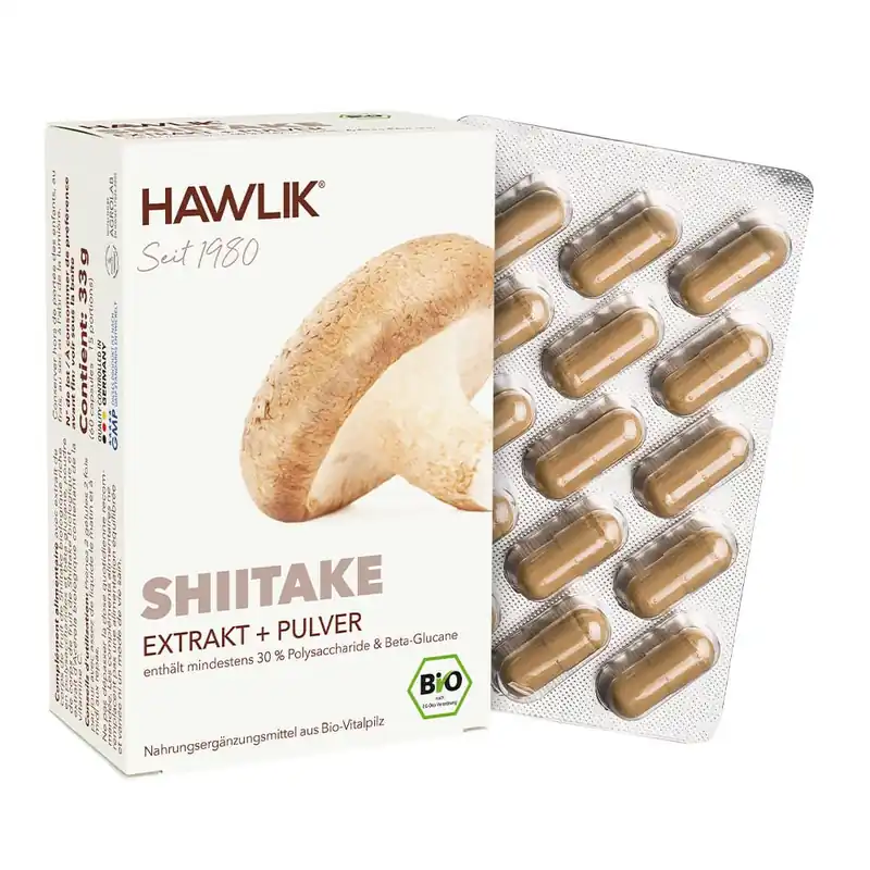 Hawlik Bio Shiitake Extrakt + Pulver (60 Kapseln) Zertifiziert