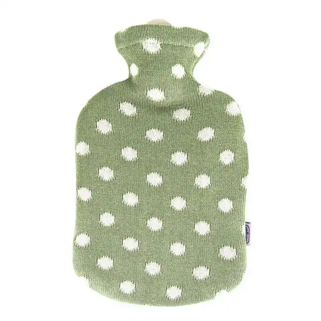 Neuheit Wärmeflasche mit Strickbezug (Punkte grün)