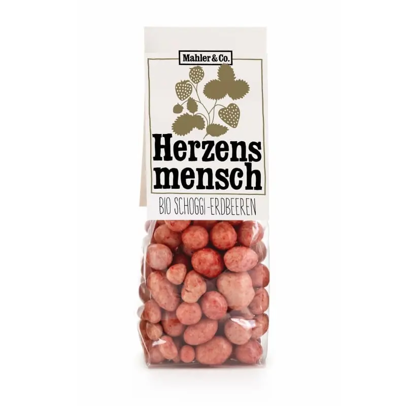 Sonderangebot Mahler & Co. Herzensmensch Erdbeeren in Erdbeerschoggi (150 Gramm)