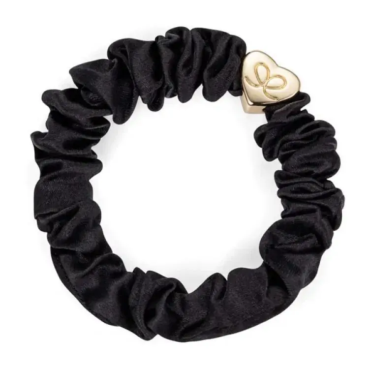 ByEloise Gold Heart Silk Scrunchie Black Versand Am Gleichen Tag