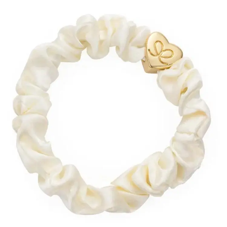 Direkt Vom Hersteller ByEloise Gold Heart Silk Scrunchie Cream