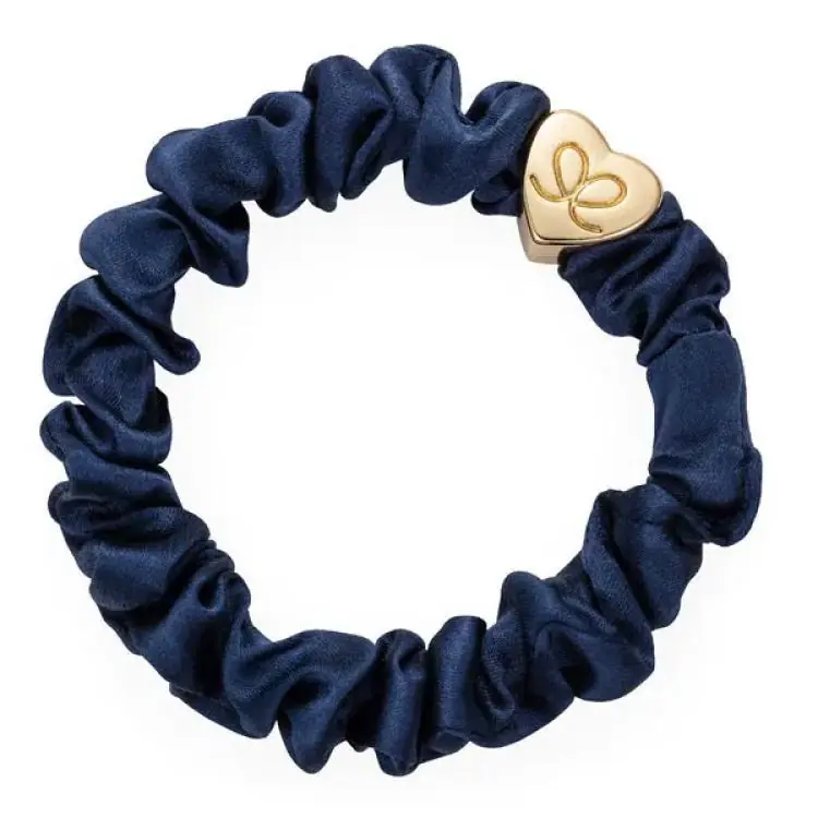 ByEloise Gold Heart Silk Scrunchie Navy Geprüft