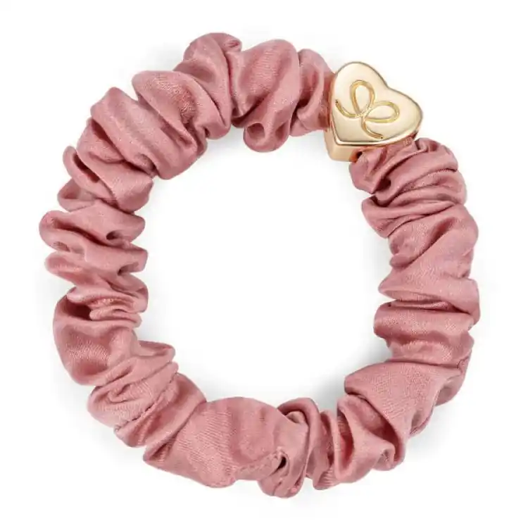 ByEloise Gold Heart Silk Scrunchie Champagne Pink Abverkauf