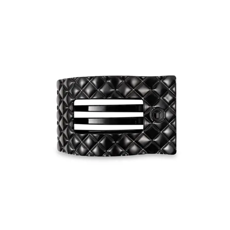 Teleties Small Flat Rectangle Hair Clip Jet Black Quilted Schneller Versand