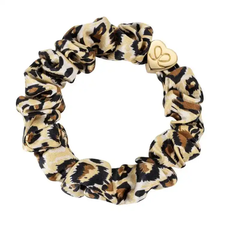 Billig ByEloise Gold Heart Silk Scrunchie Leopard