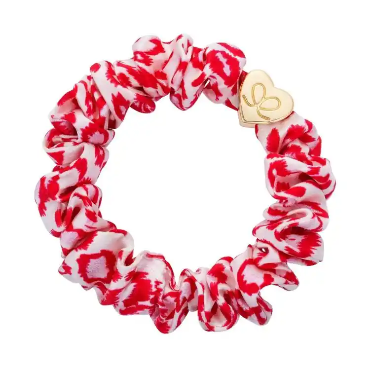 ByEloise Gold Heart Silk Scrunchie Red Leopard Top-Angebot