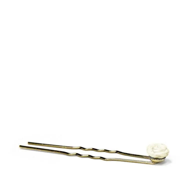 A & A Haarnadeln metall gold mit Stoffrosen creme Letzte Chance