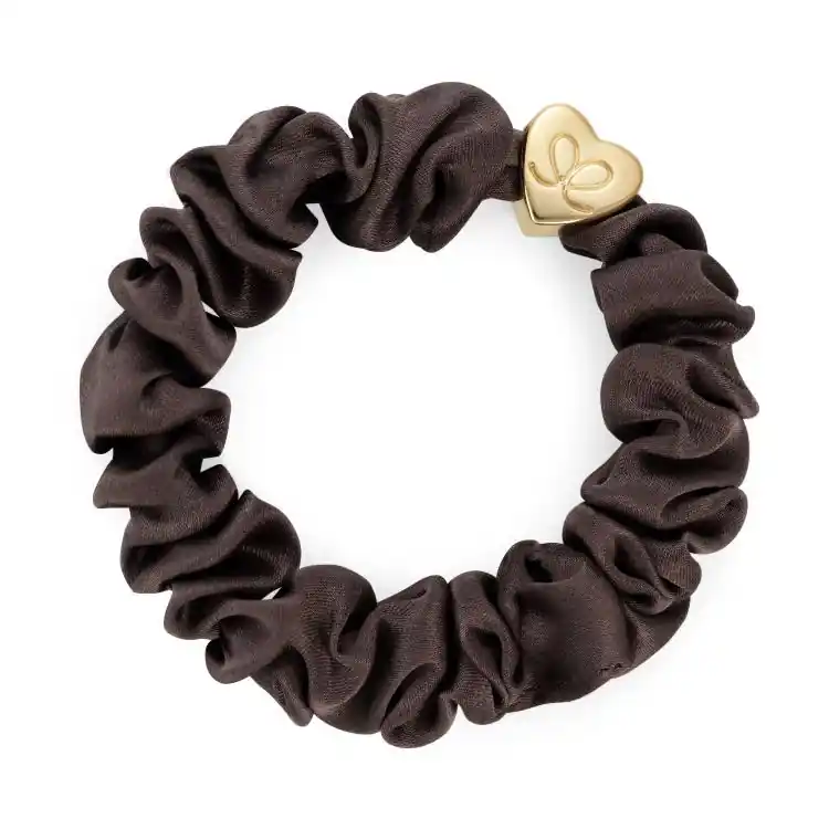 ByEloise Gold Heart Silk Scrunchie Mocha Heißes Angebot