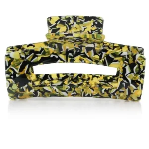 Big Metal London Sophia Resin Oversized Bulldog Hairclip Yellow/ White/ Black Letzte Chance