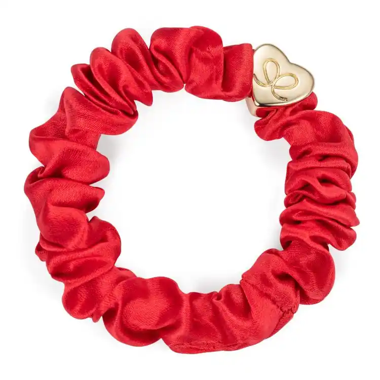 Beliebt ByEloise Gold Heart Silk Scrunchie Chilli Red